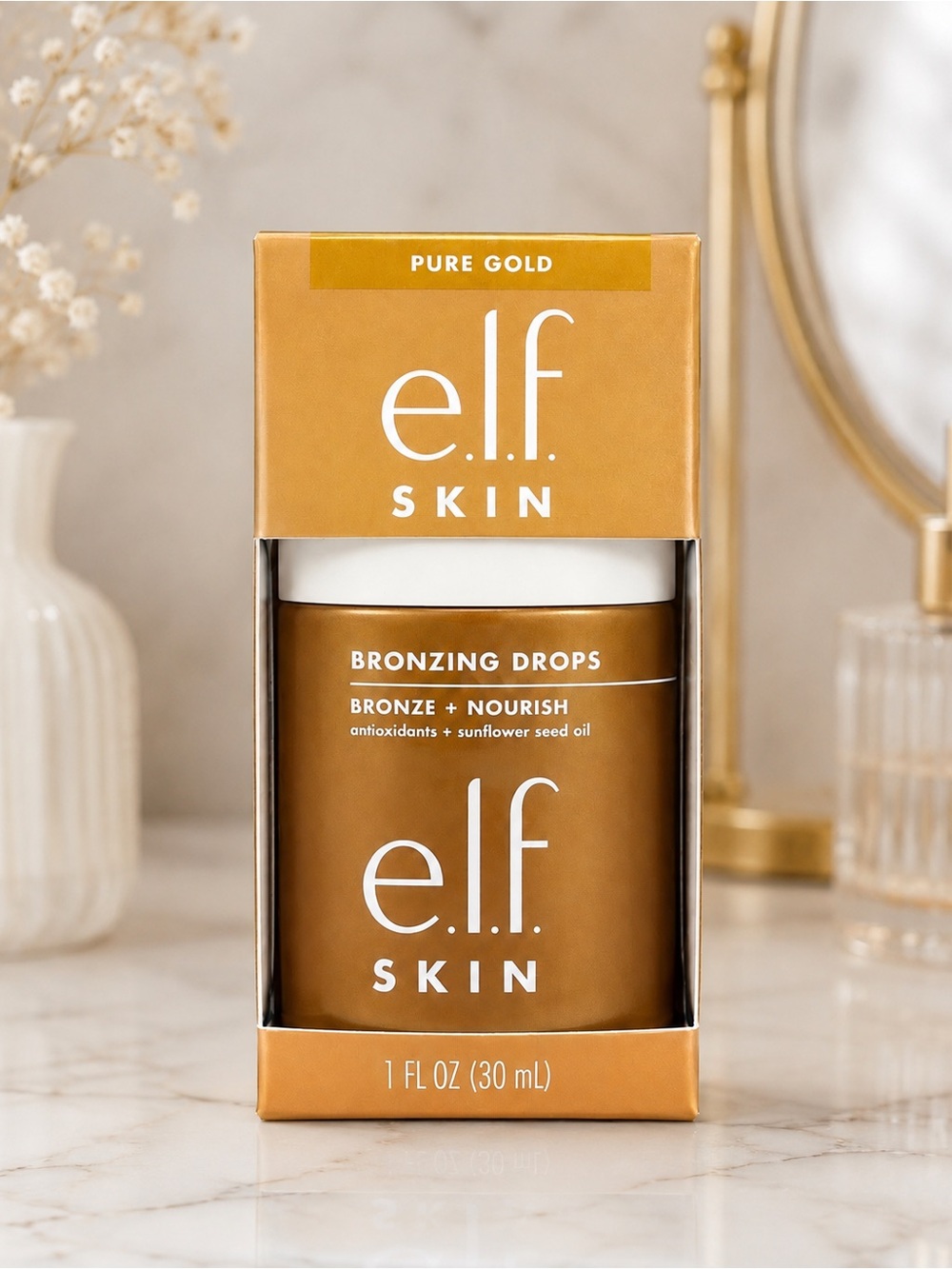 e.l.f. SKIN Bronzing Drops Pure Gold 30mL NEW Sealed Glow Booster